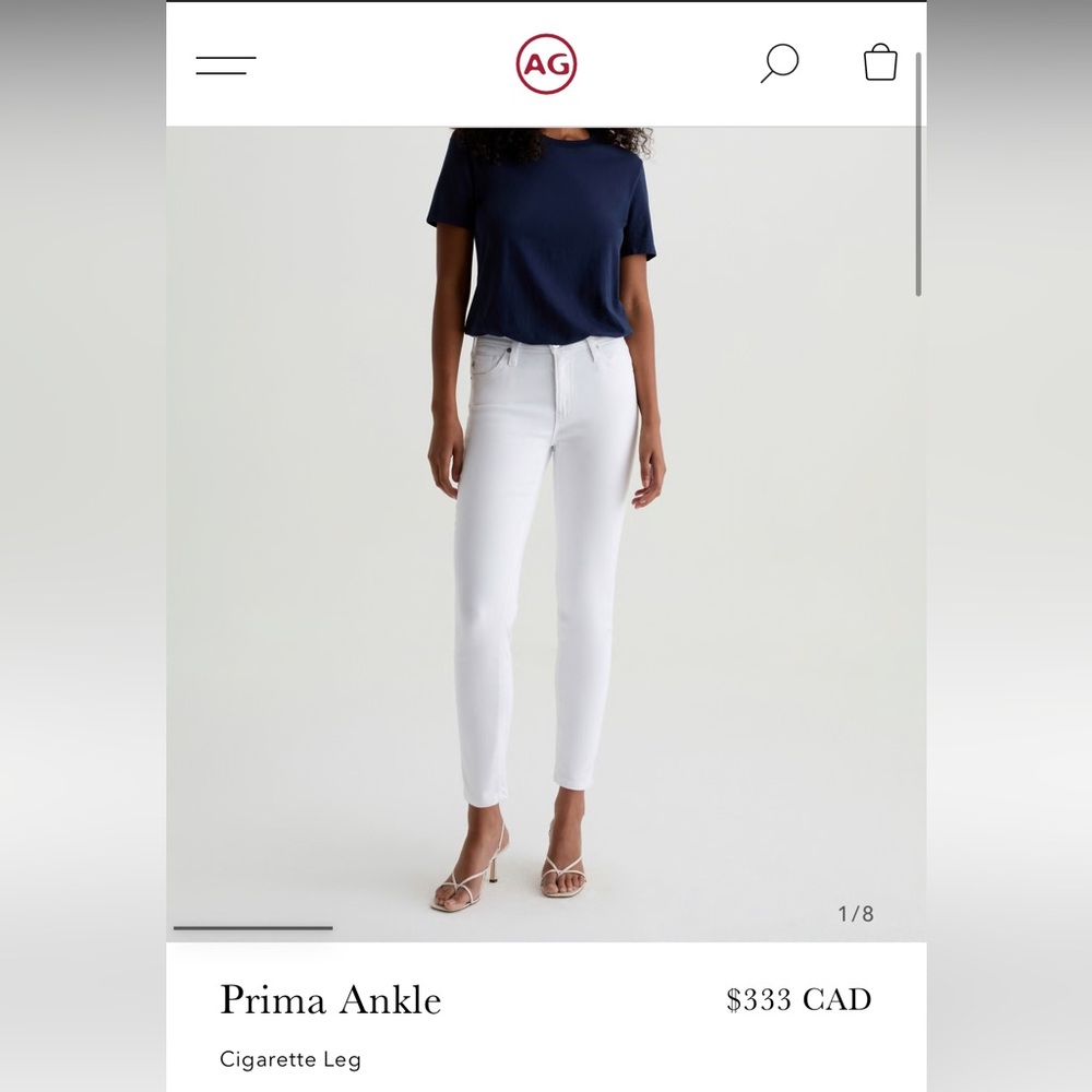 AG Adriano Goldschmied White Prima Ankle Jeans